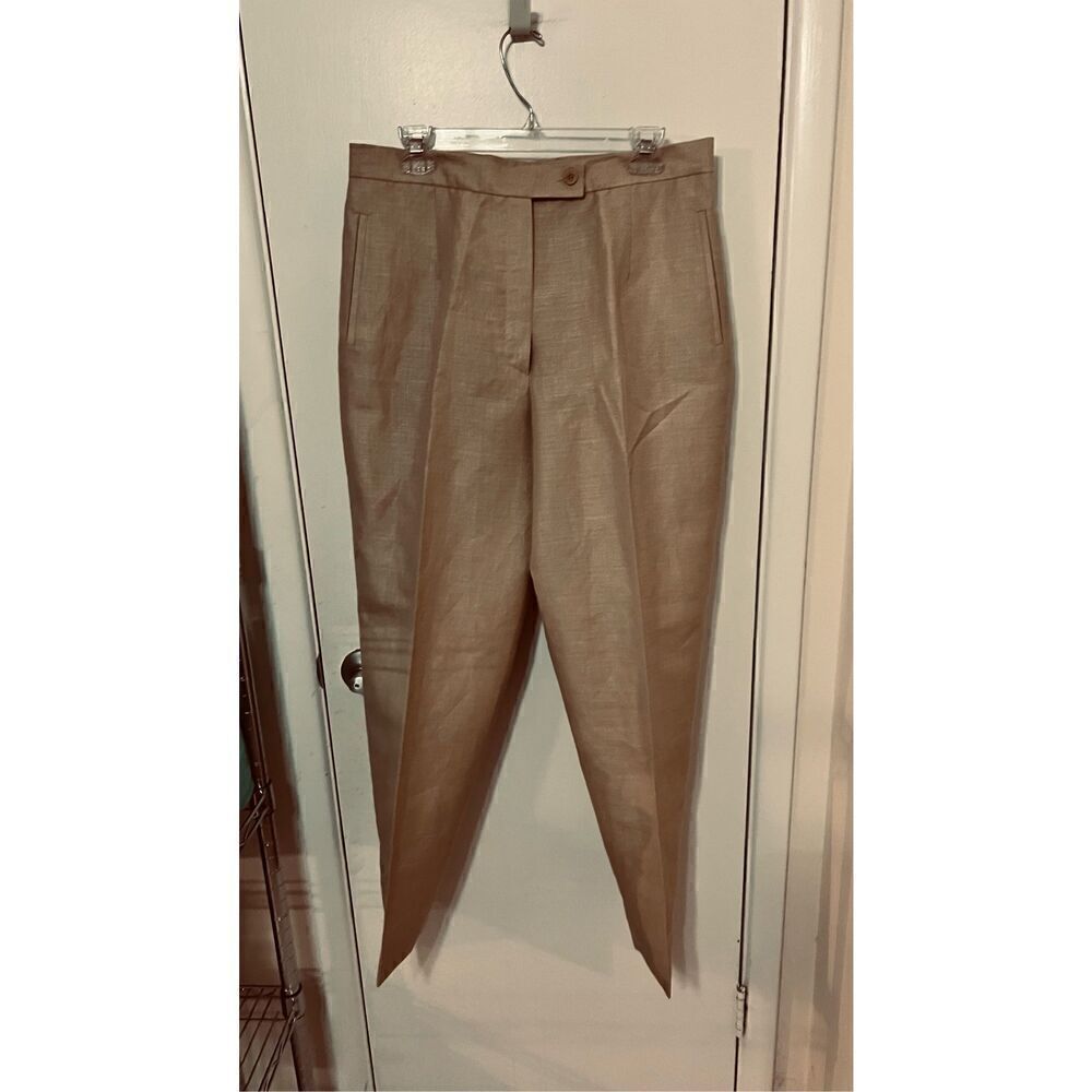 Zanella Made In Italy Tan Linen Pants Trousers with Gold Sparkle Tone SZ 14